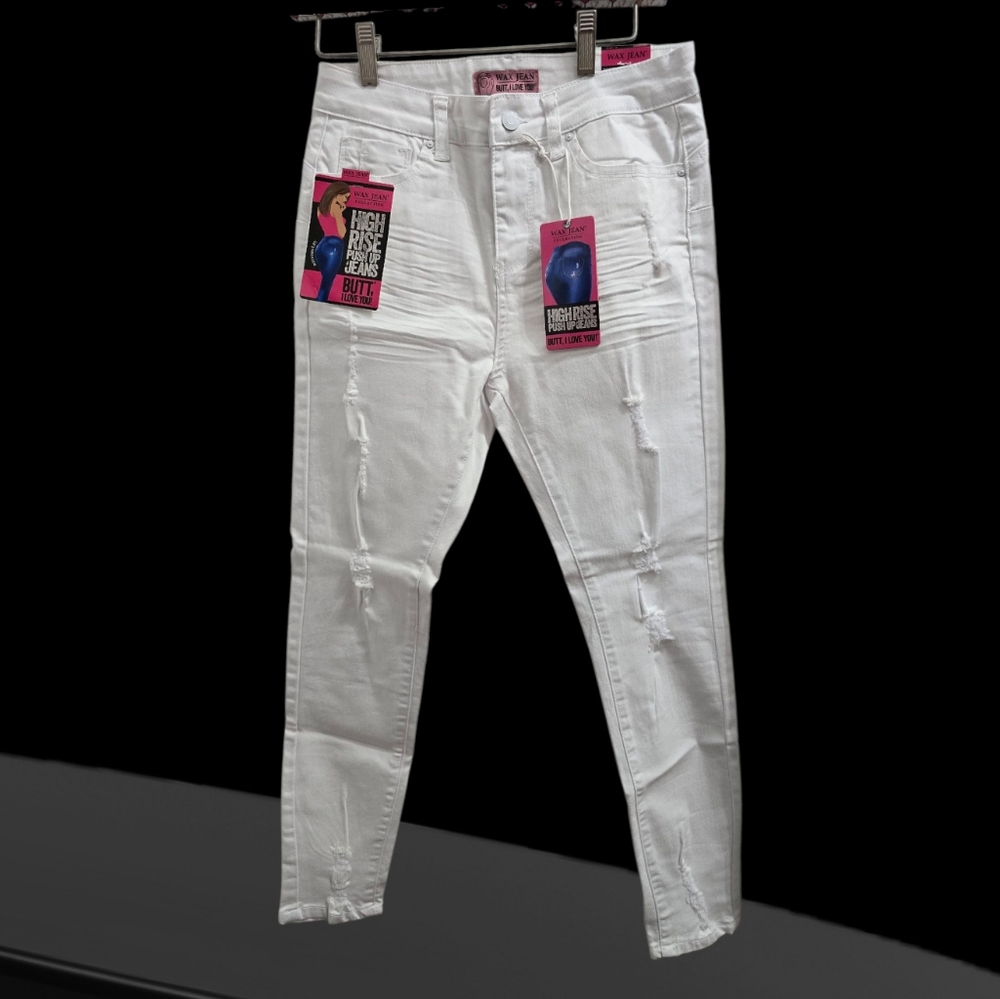 Wax Jean White Skinny Distressed Jeans